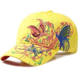 Women Yellow Adjustable Breathable Embroidered Sport Golf Outdoor Baseball Caps
